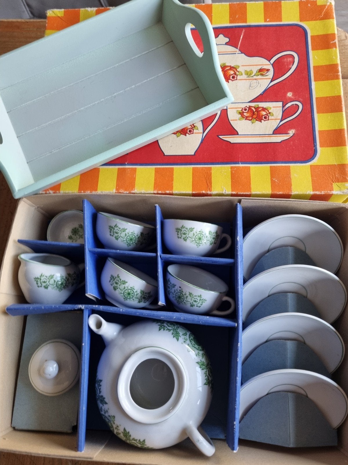 Vintage Kinderservies - Theeservies met Groen Bloemmotief, Ophalen of Verzenden