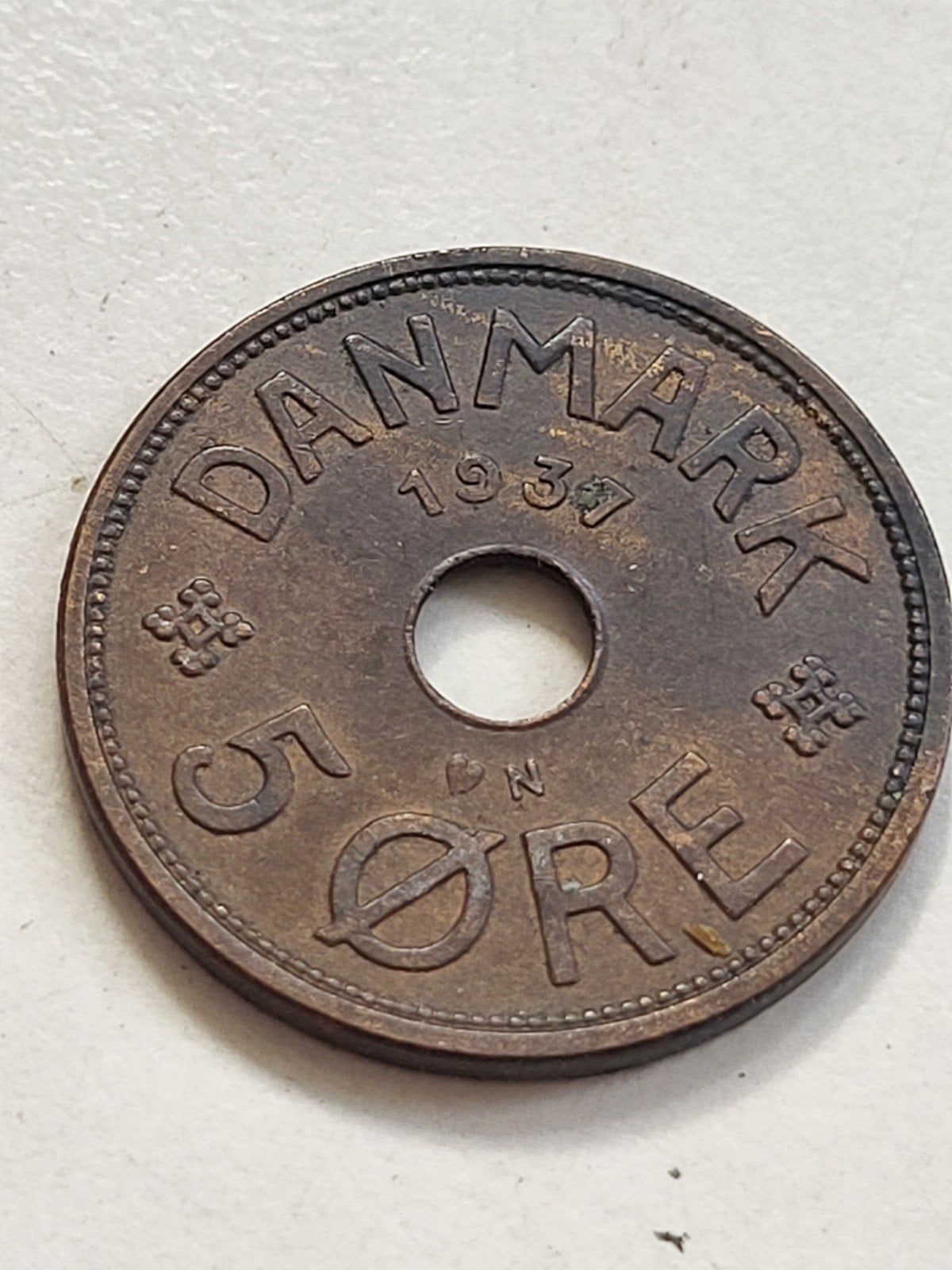 Denemarken 5 Øre munt uit 1937 - Koning Christian X, Ophalen of Verzenden, Losse munt