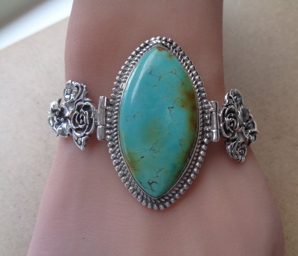 zilveren armband met grote turkoois steen [961], Verzenden, Zo goed als nieuw, Met edelsteen, Zilver