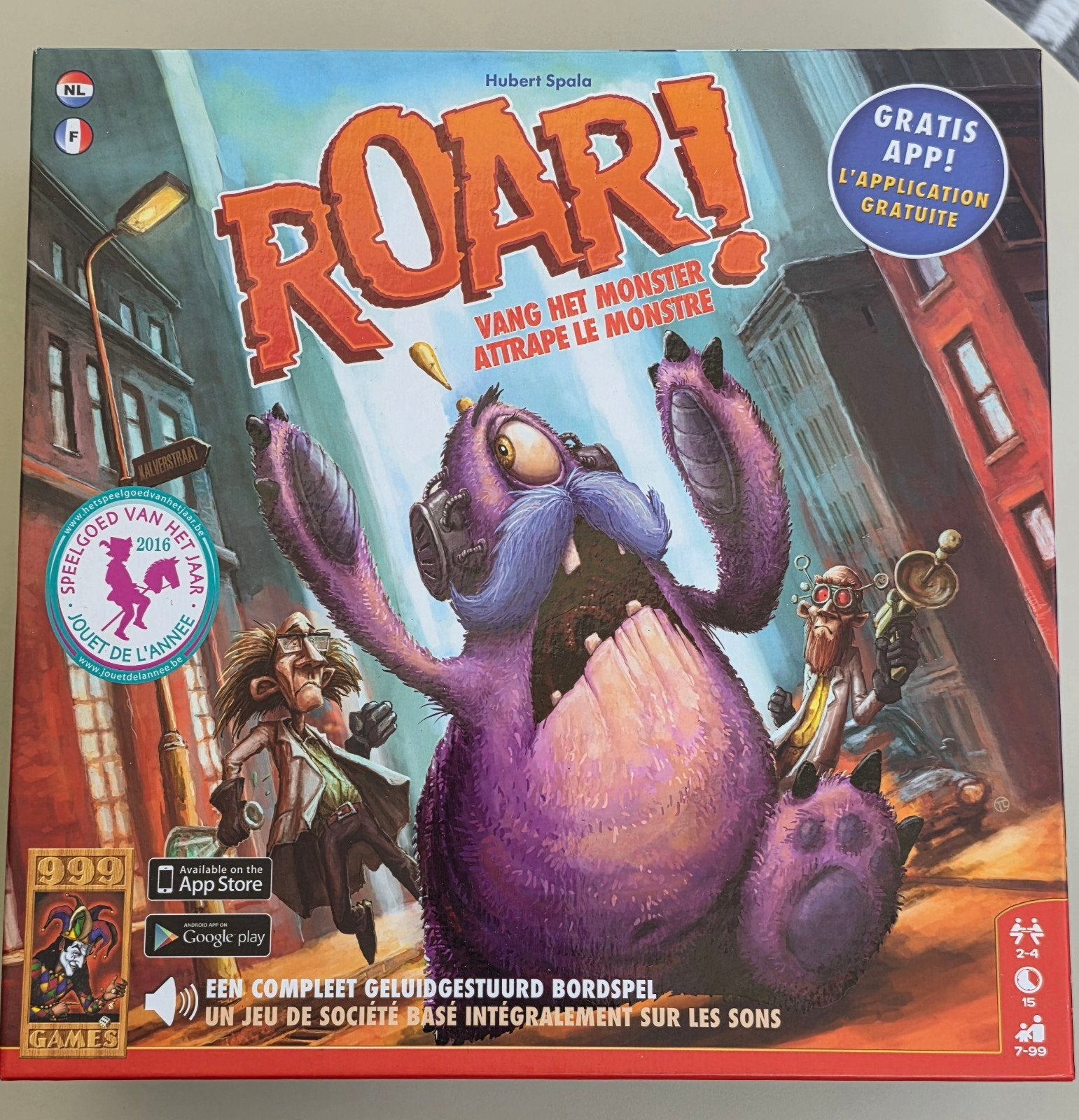 ROAR! Vang het Monster - Geluidgestuurd Bordspel (999 Games), Een of twee spelers, Ophalen of Verzenden, Gebruikt, 999 Games
