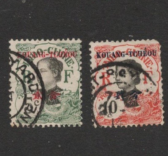 1908 5-10 ct KOUANG-TCHEOU Frans-CHINA kolonie FORT-BAYARD, Ophalen of Verzenden, Gestempeld, Oost-Azië