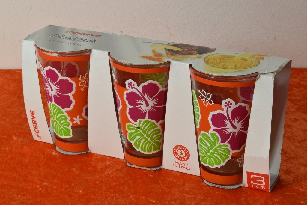 Set van 3 nieuwe Cerve Italy glazen met funky bloemdecor, Glas of Glazen, Overige merken, Nieuw, Ophalen of Verzenden
