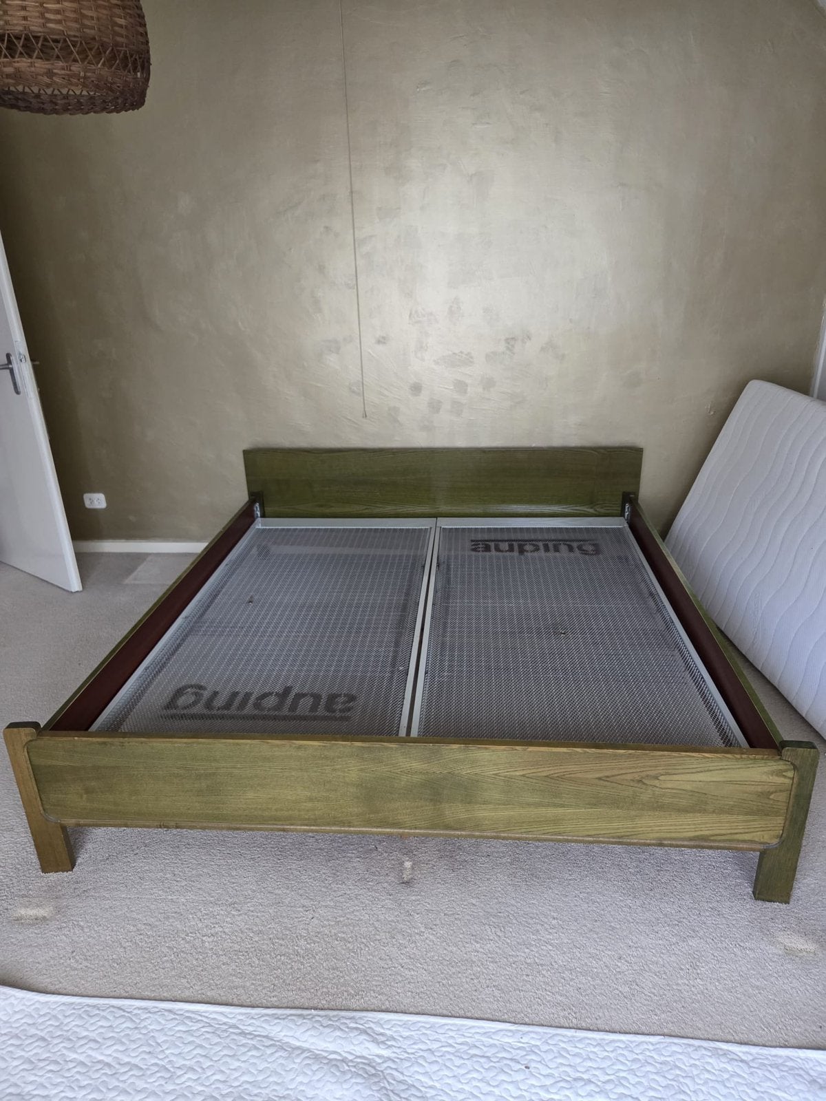 GRATIS 2 persoons rentro vintage bed Auping groen, Ophalen, Gebruikt, 90 cm, Tweepersoons