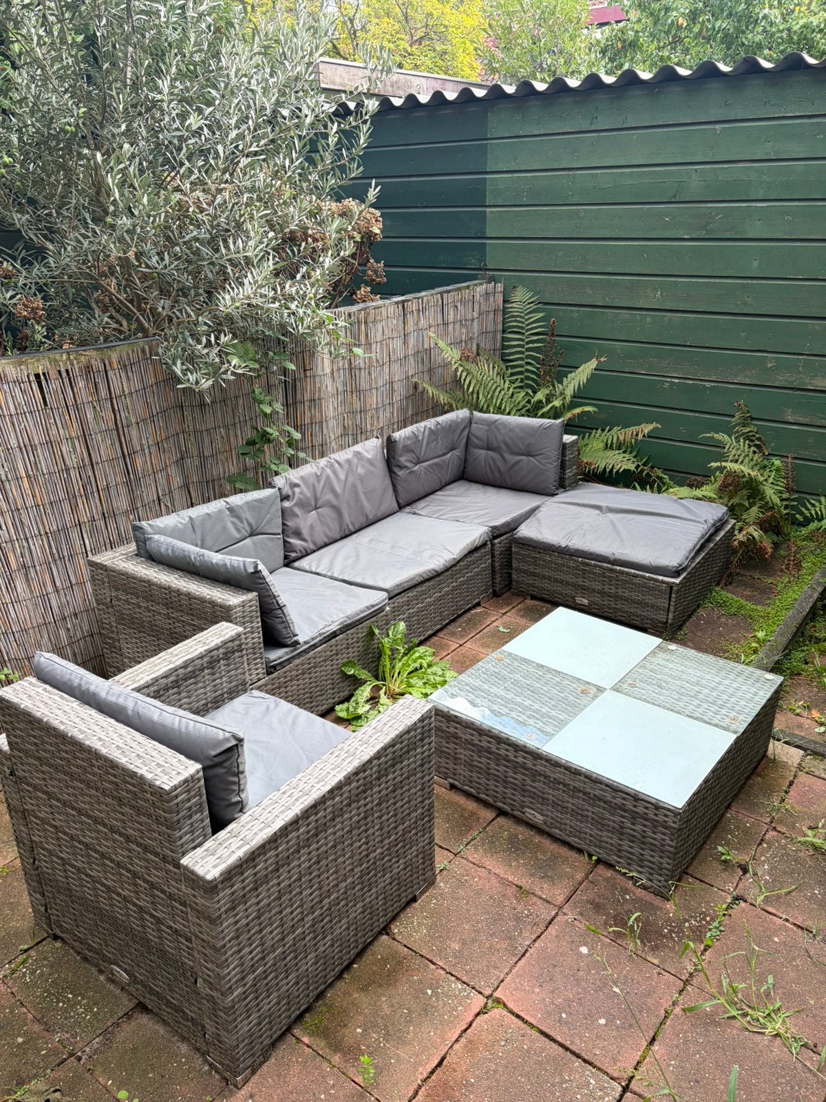 vidaXL 6-delige loungeset / tuinset grijs met kussens, Gebruikt, Rotan, 6 zitplaatsen, Hocker