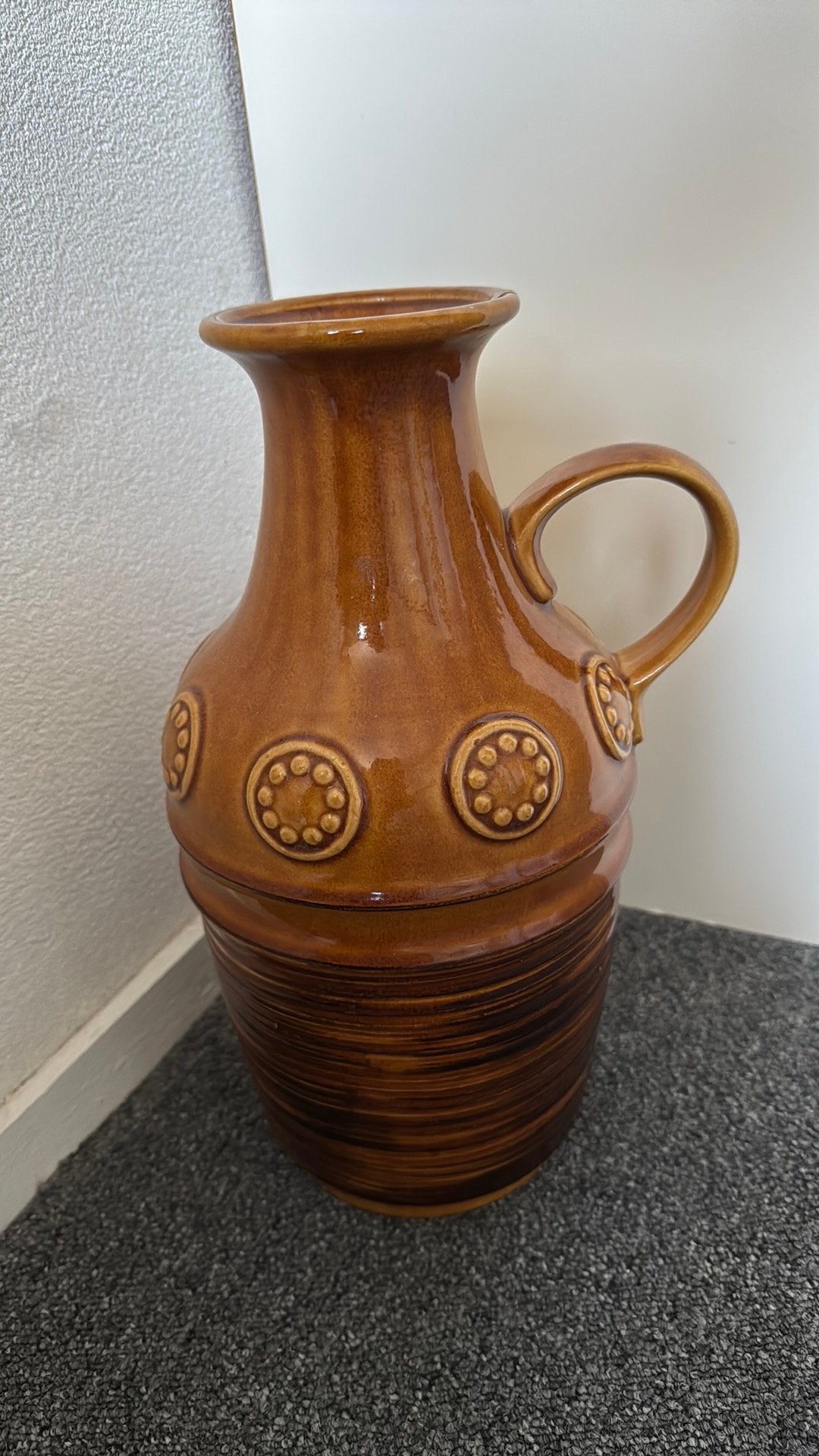 Vintage Jasba Keramiek Vaas - Bruin met Handvat, Ophalen