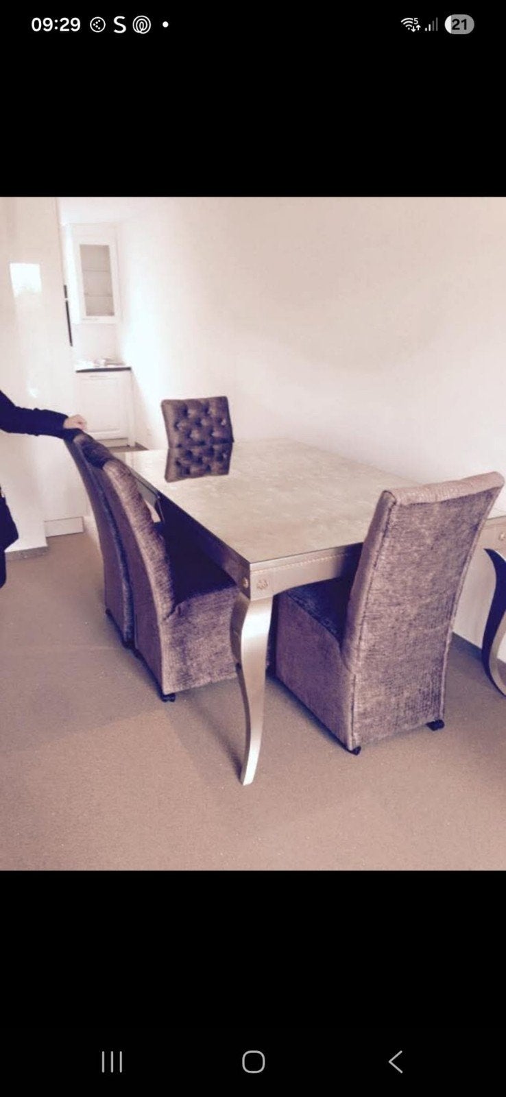eethoek met stoelen hoekbank bruin en salon tafel en tv kast, Huis en Inrichting, Ophalen, Overige materialen, 50 tot 100 cm, Zo goed als nieuw