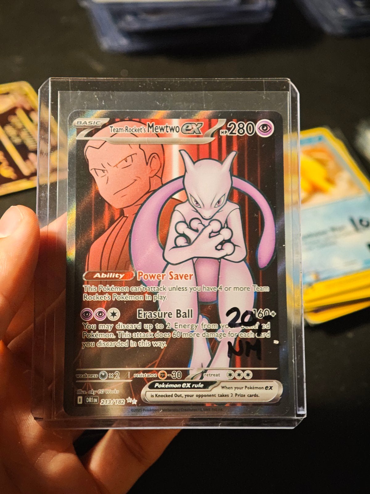 Team Rocket's Mewtwo ex Pokémon kaart (213/182), Ophalen of Verzenden, Zo goed als nieuw, Losse kaart