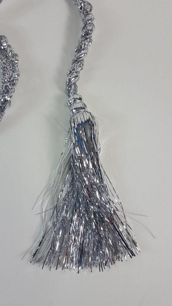 Zilveren slinger met kwasten, kerstversiering, 190 cm (1) W1, Diversen, Tweedehands verkoop, Tweedehands verkoop, Gebruikt, Ophalen of Verzenden