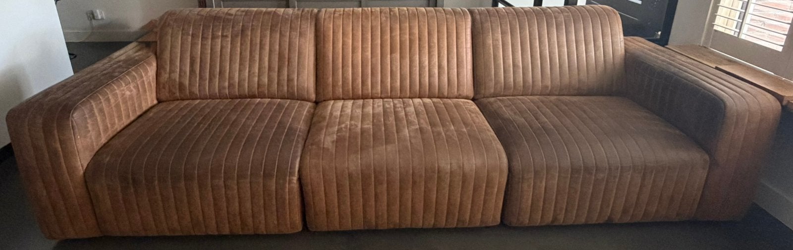 Eleonora bank cognac microleder+fauteuil | Industriële bank, Ophalen, Gebruikt, 75 tot 100 cm, Rechte bank