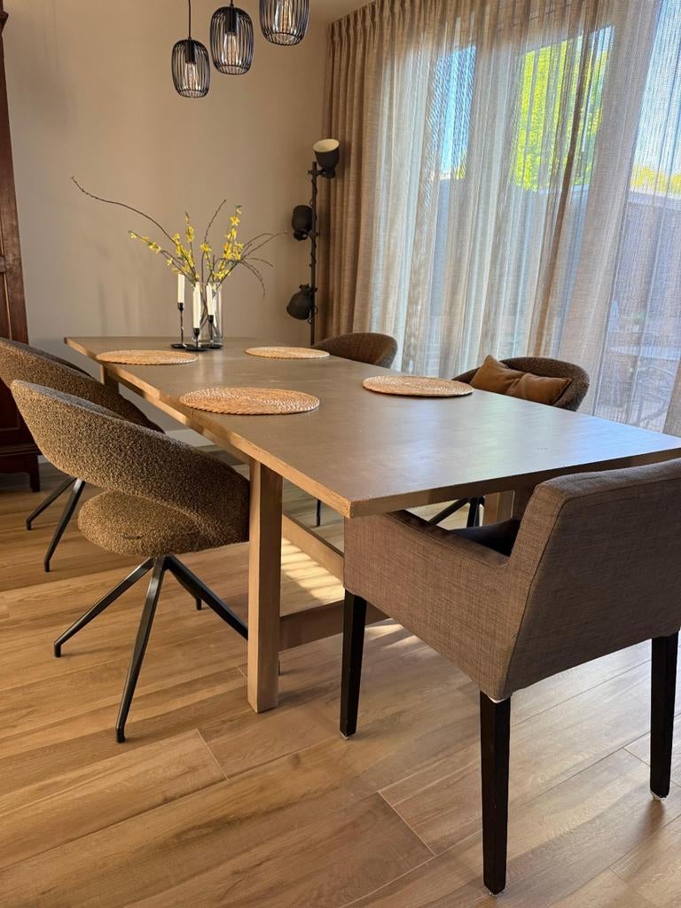 Massief houten verstelbare eettafel 220/270x100 cm, Ophalen, Gebruikt, 100 tot 150 cm, 200 cm of meer