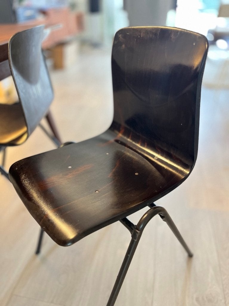 6x Vintage Galvanitas S25 (Pagholz) schoolstoelen, Huis en Inrichting, Stoelen, Ophalen, Gebruikt, Bruin, Vintage jaren 60-70