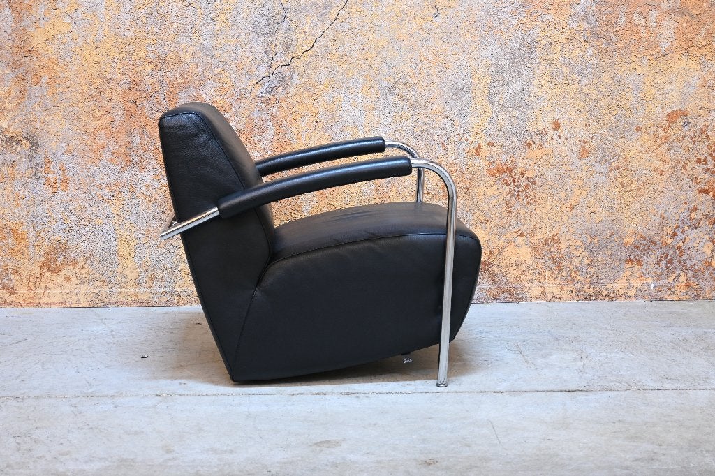 ZGANieuw zwarte leren Leolux Scylla design fauteuil, Leolux, Leolux, 75 tot 100 cm, Ophalen of Verzenden