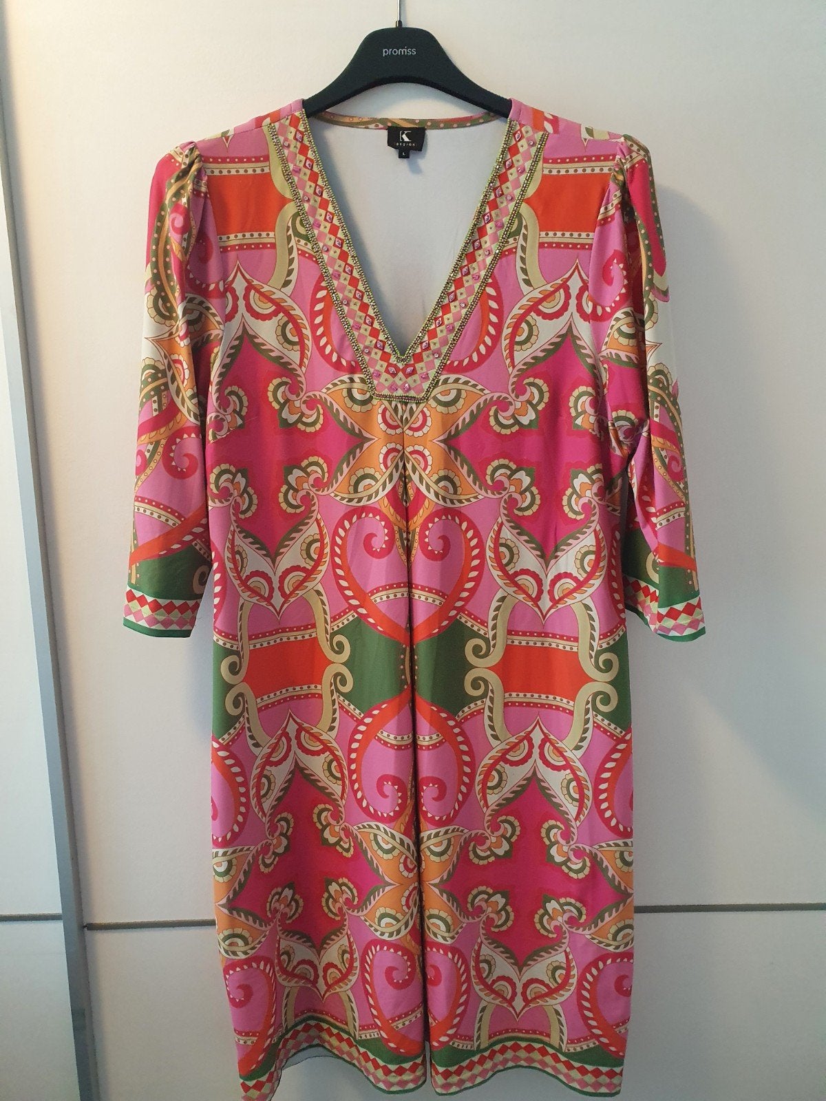 Zgan! prachtig jurkje van travelstof van K-design maat L!, Verzenden, Maat 42/44 (L), Zo goed als nieuw, Knielengte