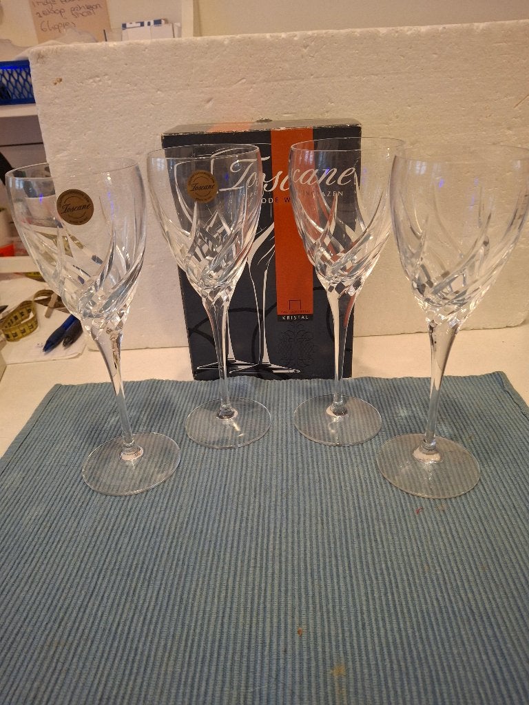 Toscane - 5 mooie kristallen wijn glazen, Antiek en Kunst, Antiek | Glas en Kristal, Ophalen of Verzenden