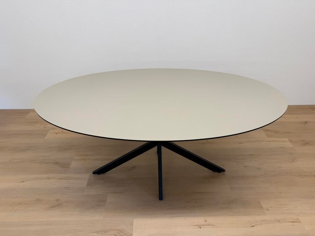 Ovale eettafel HPL Beige 180x110 - Direct Leverbaar, 100 tot 150 cm, Ophalen of Verzenden, Zo goed als nieuw, 150 tot 200 cm