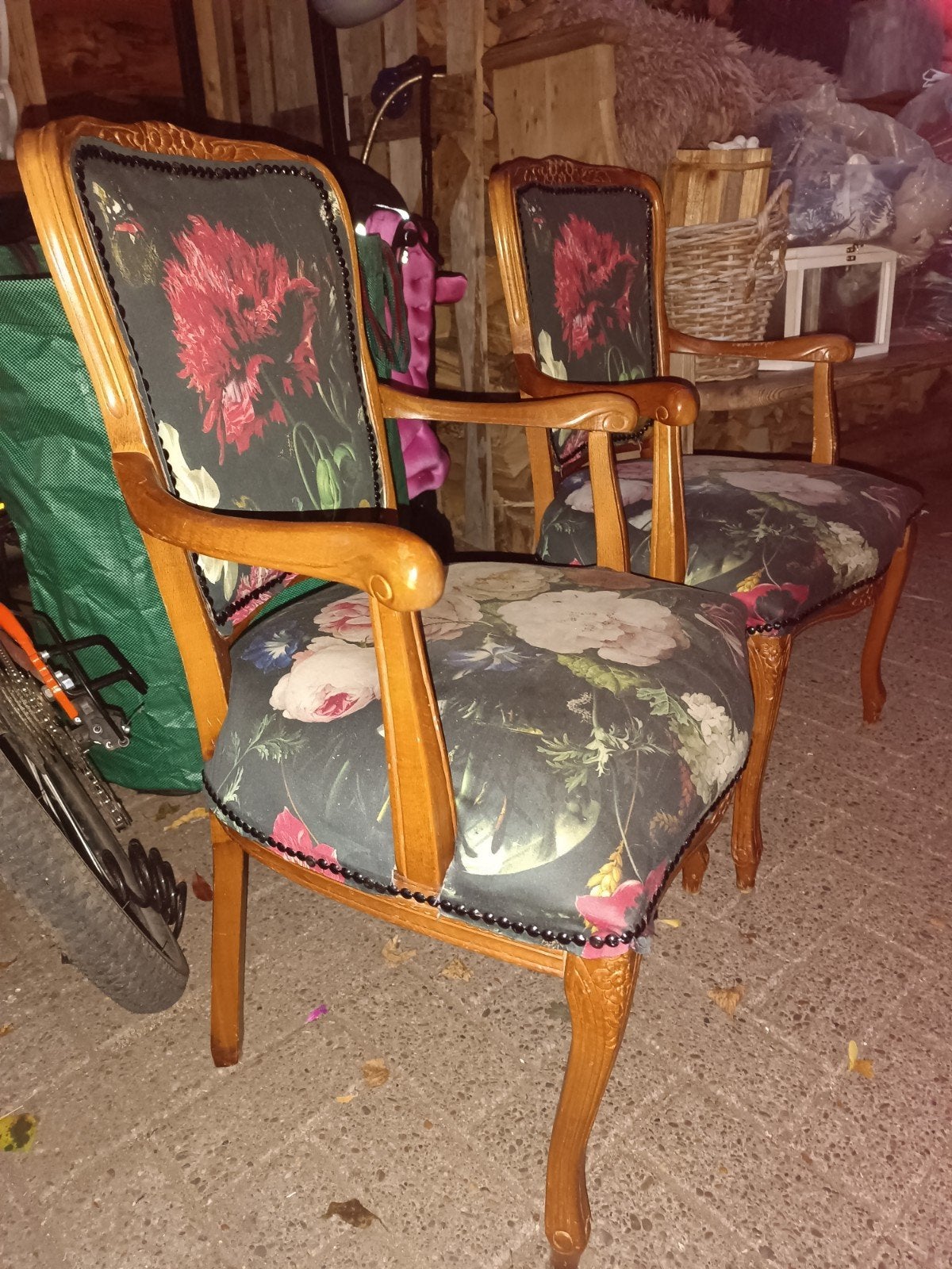 Set van 2 vintage stoelen met bloemenprint, Antiek en Kunst, Ophalen