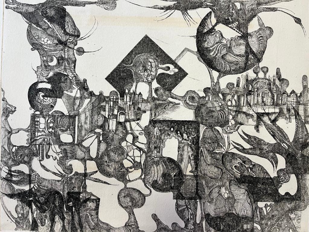 zeefdruk abstract/surrealisme, Antiek en Kunst, Kunst | Litho's en Zeefdrukken, Origineel, Verzenden, Abstract, Zeefdruk