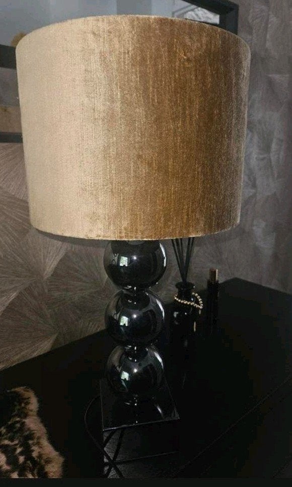 Zwarte schemerlamp met velvet kap met dezelfde staande, Zwart, Rond, Nieuw, Ophalen of Verzenden