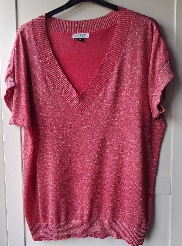 Trui met korte mouwen koraalrood met zilver maat XL, Kleding | Dames, Tops, Maat 46/48 (XL) of groter, Nieuw, Ophalen of Verzenden