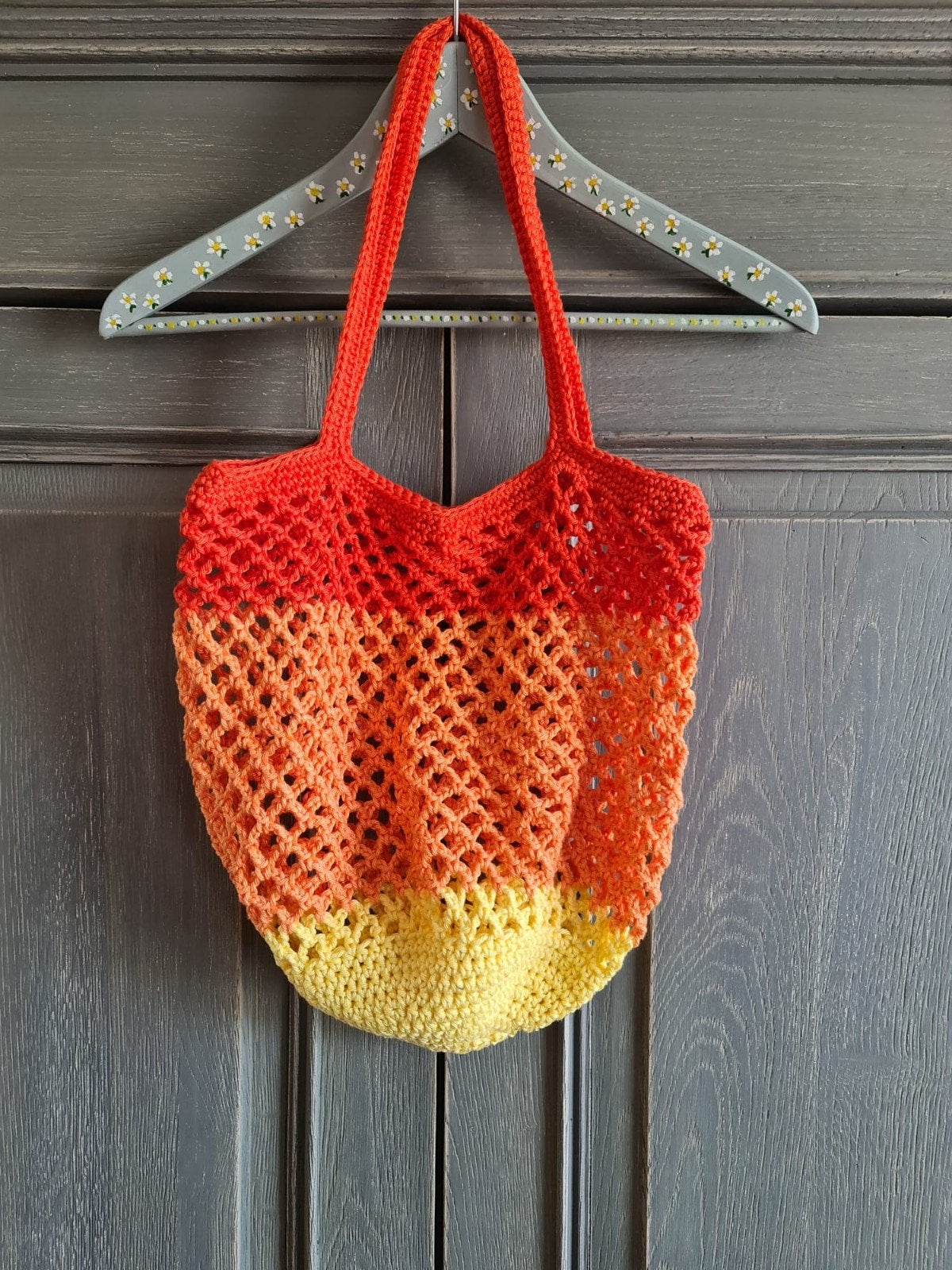 Gehaakte shopper in oranje, geel en rood, Sieraden, Tassen en Uiterlijk, Tassen | Damestassen, Ophalen of Verzenden, Nieuw, Oranje