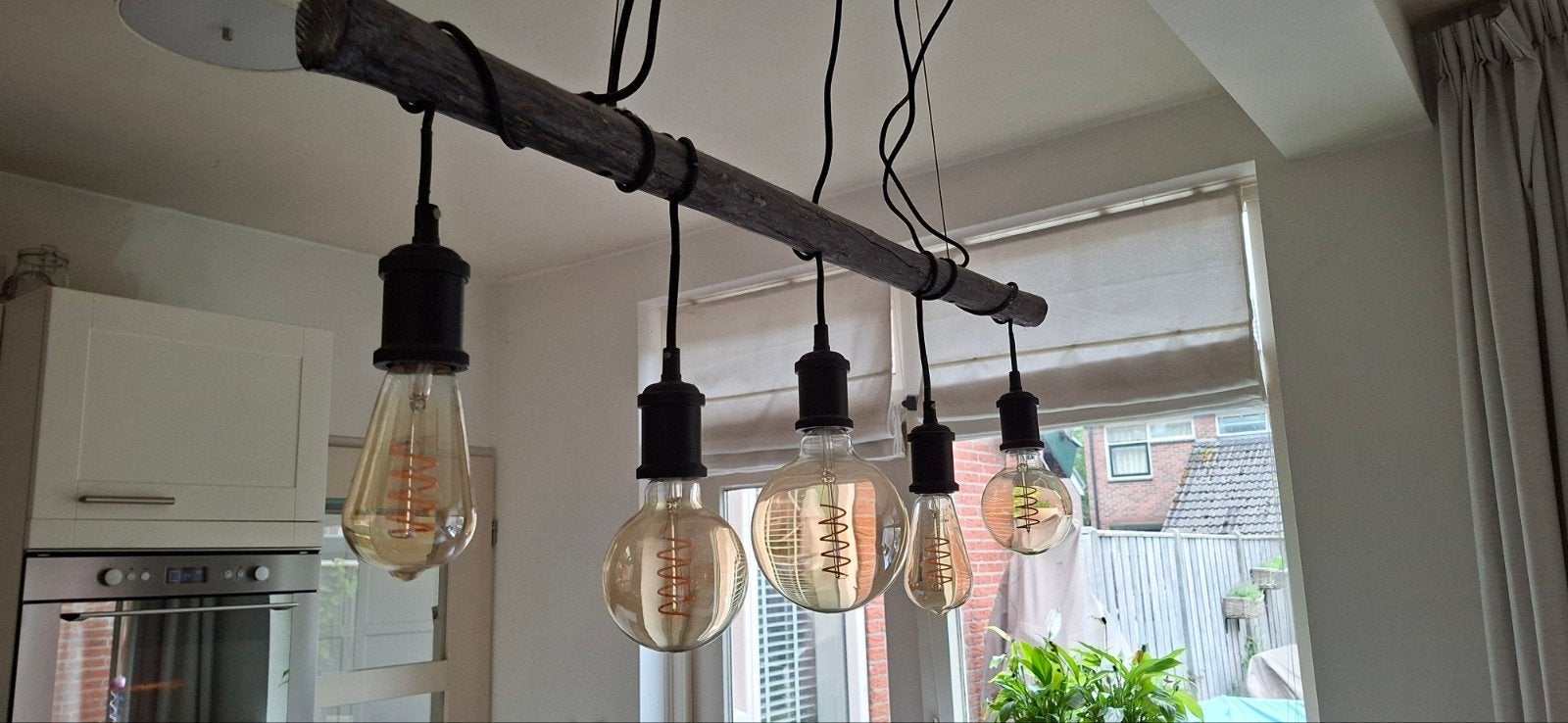 Dimbare hanglamp met 1800K Edison gloeilampen, Ophalen of Verzenden, Zo goed als nieuw, Glas, 75 cm of meer