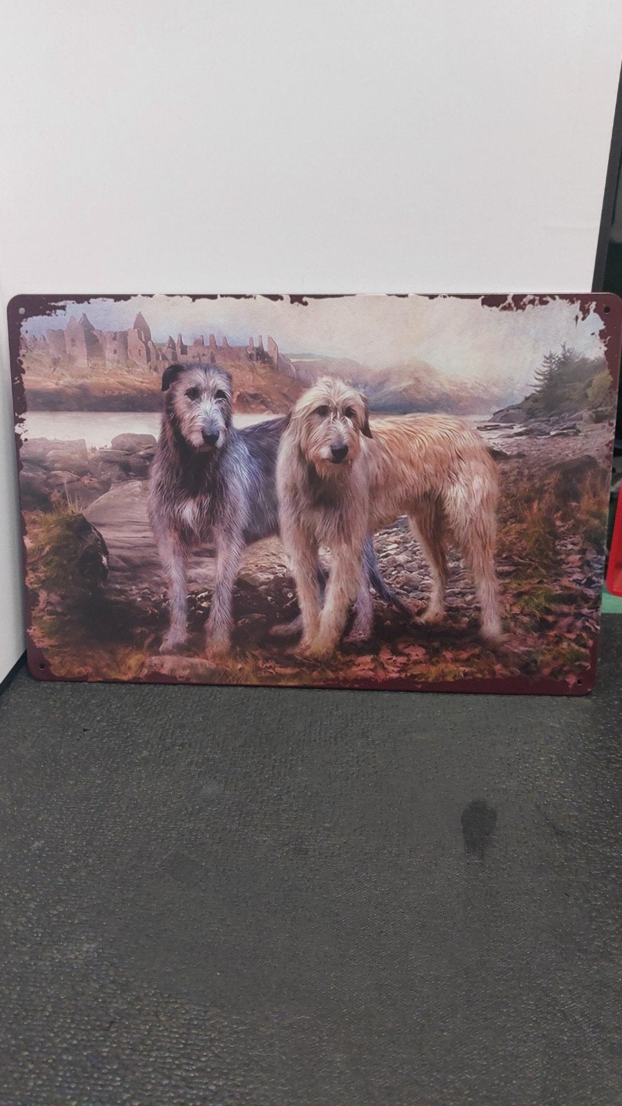 Decoratief metalen bord met Ierse Wolfshonden 20x30cm, Metaal, Nieuw, Ophalen of Verzenden, Wandbord of Wandpaneel