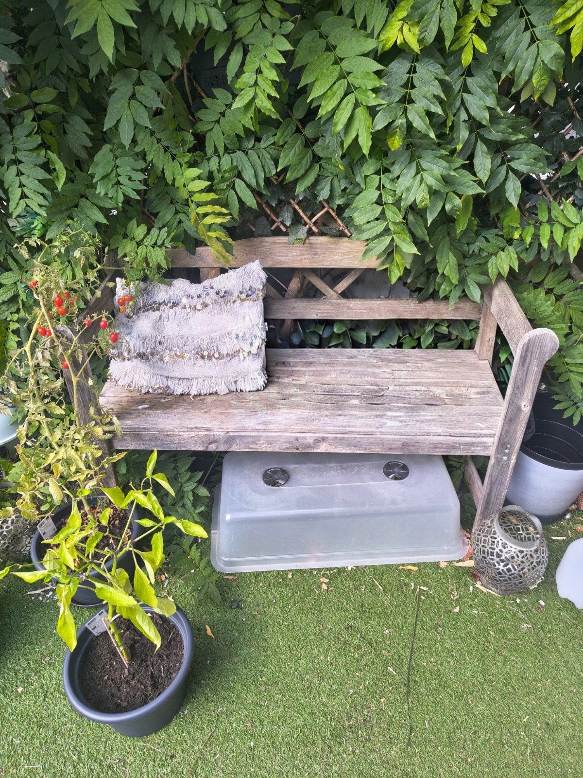 Klein tuinbankje, Tuin en Terras, Ophalen, Gebruikt, Rechthoekig, Hout