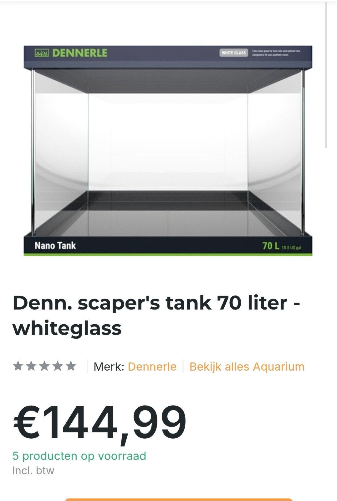 Dennerle scaper's tank white glass, ZEER compleet, Ophalen, Dennerle, Inclusief vissen, Gevuld zoetwateraquarium