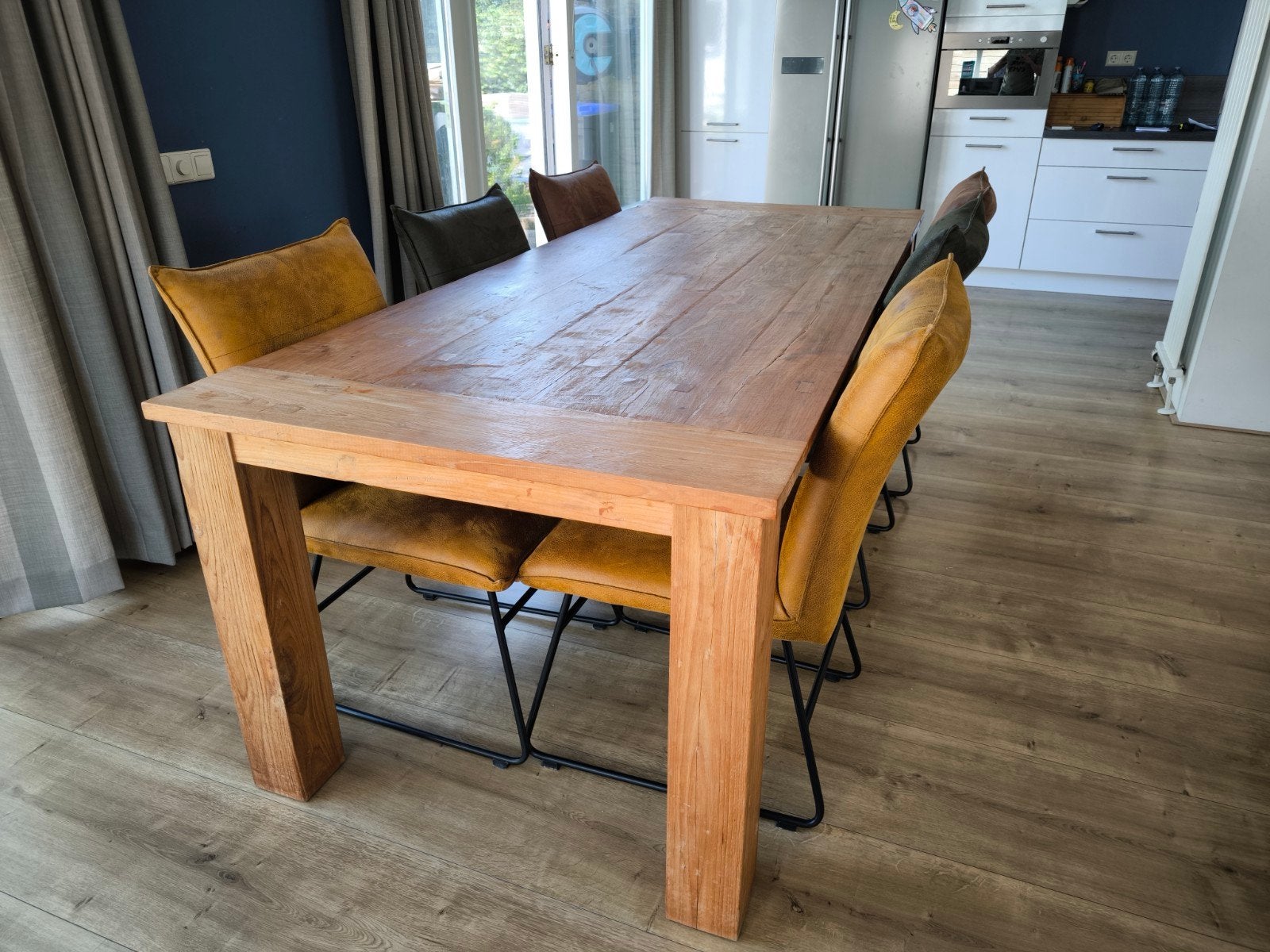 Teak houten tafel 240x100x79 cm, Ophalen, Gebruikt, 200 cm of meer, 50 tot 100 cm
