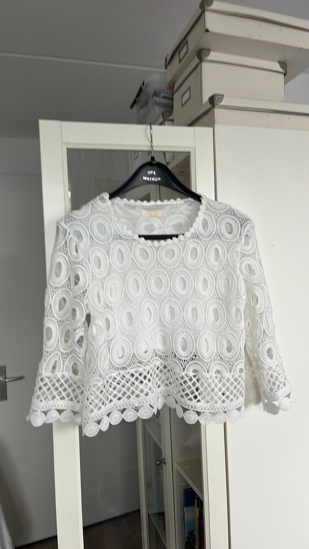 Een bijzonder korte kanten blouse, maatM/L, Ophalen of Verzenden, Zo goed als nieuw, Maat 38/40 (M), Wit