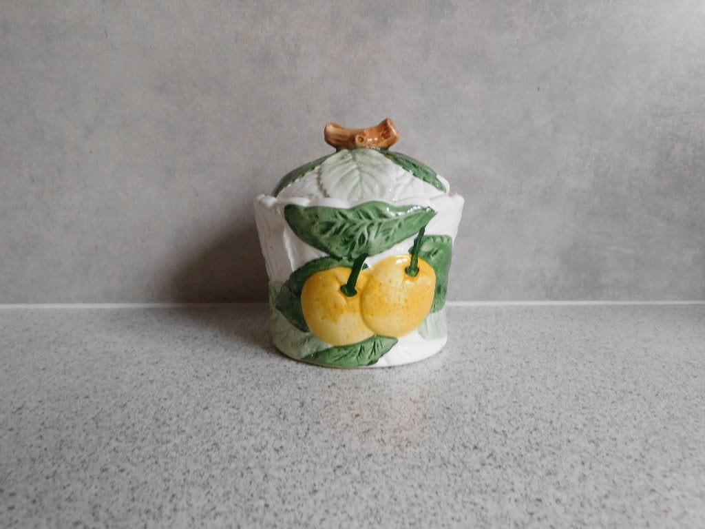 Confiture of Suikerpot 10 cm. Citroen Majolica of Barbotine, Ophalen of Verzenden
