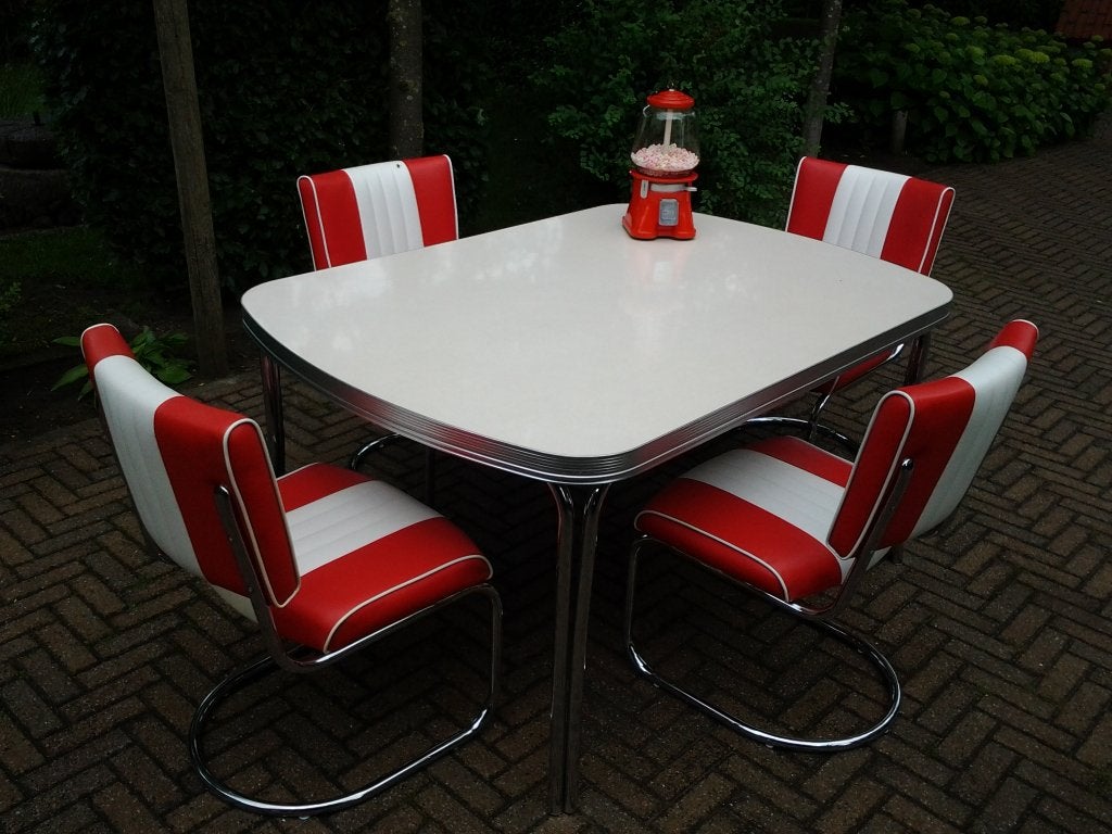 diner tafel + 4 slede stoelen Bel Air retro sixties fifties, Ophalen, Amerikaanse sixties fifties retro, Zo goed als nieuw, Vier