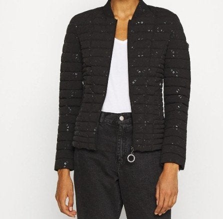 Guess zwart winter jack doorgestikt winterjack L valt als M, Maat 38/40 (M), Guess, Zwart, Nieuw