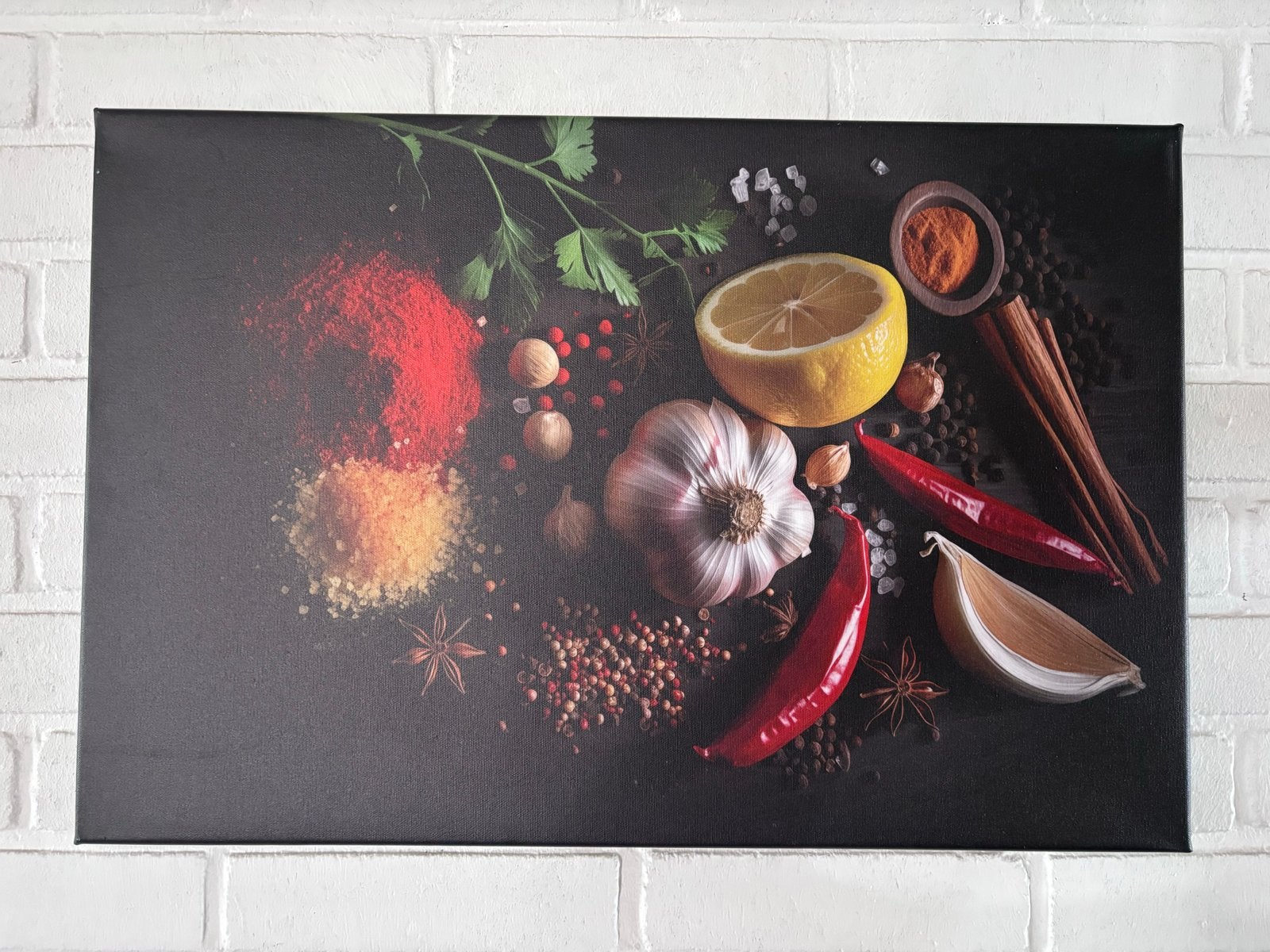 Canvas Schilderij Kruiden en Specerijen Keuken Decoratie, 50 – 75, Ophalen of Verzenden, Zo goed als nieuw, Schilderij