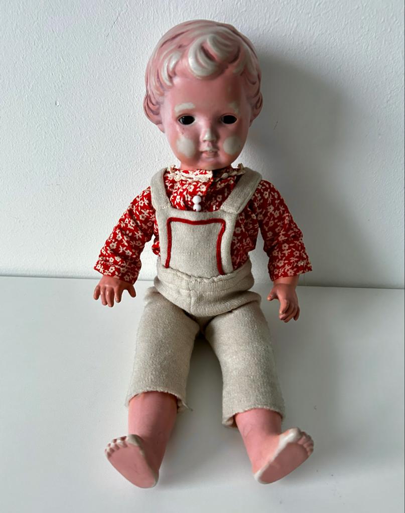 Authentieke Schildpadpop T 36 - circa 1950, Verzamelen, Poppen, Gebruikt, Pop, Ophalen of Verzenden