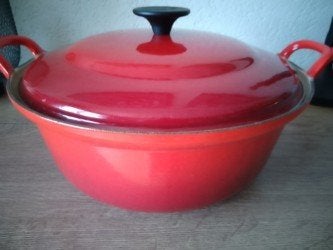 Le Creuset Gietijzer Braadpan - Rood 28 cm., Le Creuset, Ophalen of Verzenden, Zo goed als nieuw, Braadpan