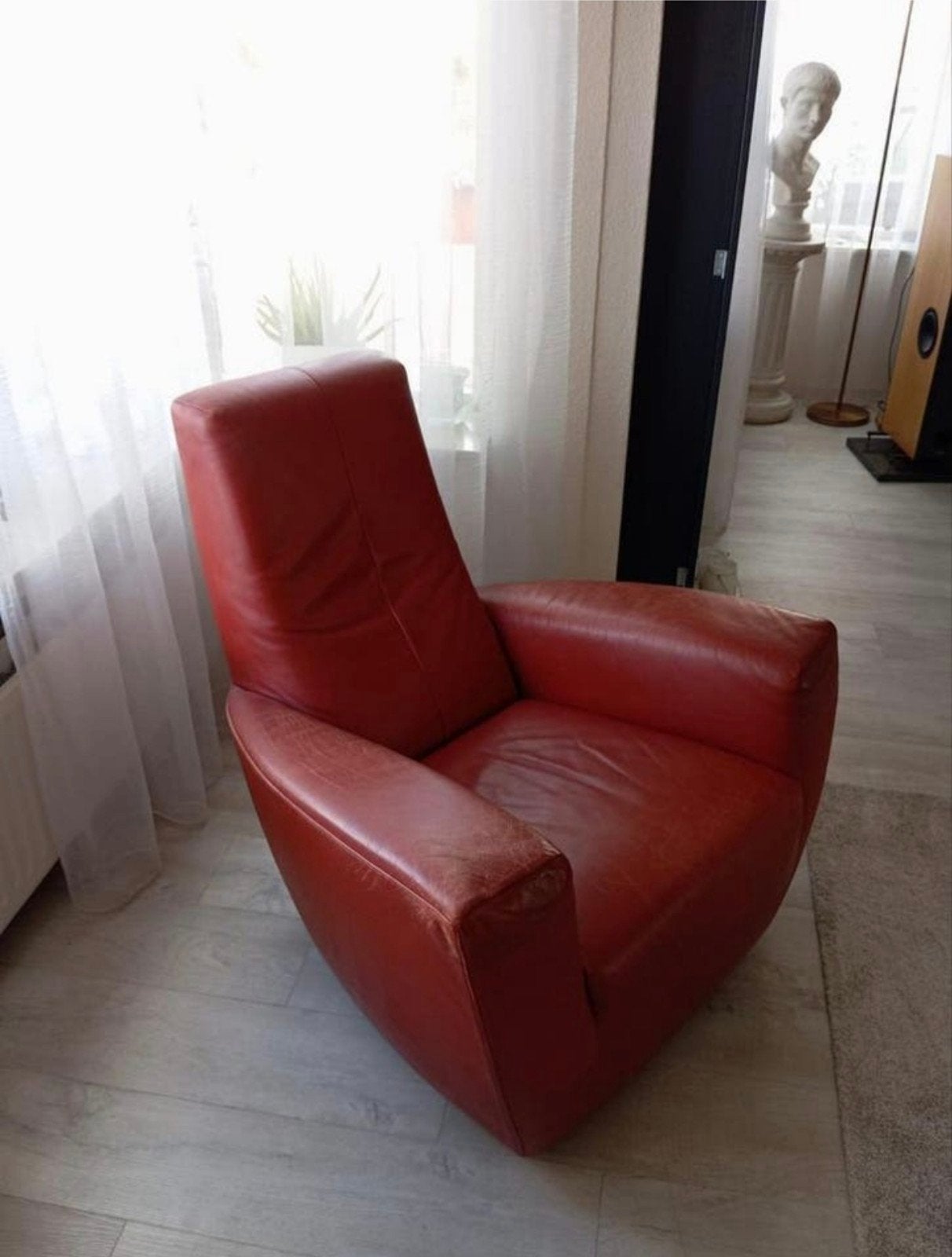 Label Van den Berg Longa Fauteuil - Rood Leer, Ophalen, Gebruikt, 75 tot 100 cm, Design, Tijdloos