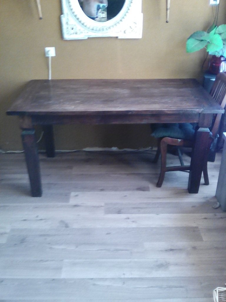 koloniale eettafel + 4 stoelen, Huis en Inrichting, Tafels | Eettafels, Gebruikt, 50 tot 100 cm, 150 tot 200 cm, Rechthoekig, Overige houtsoorten