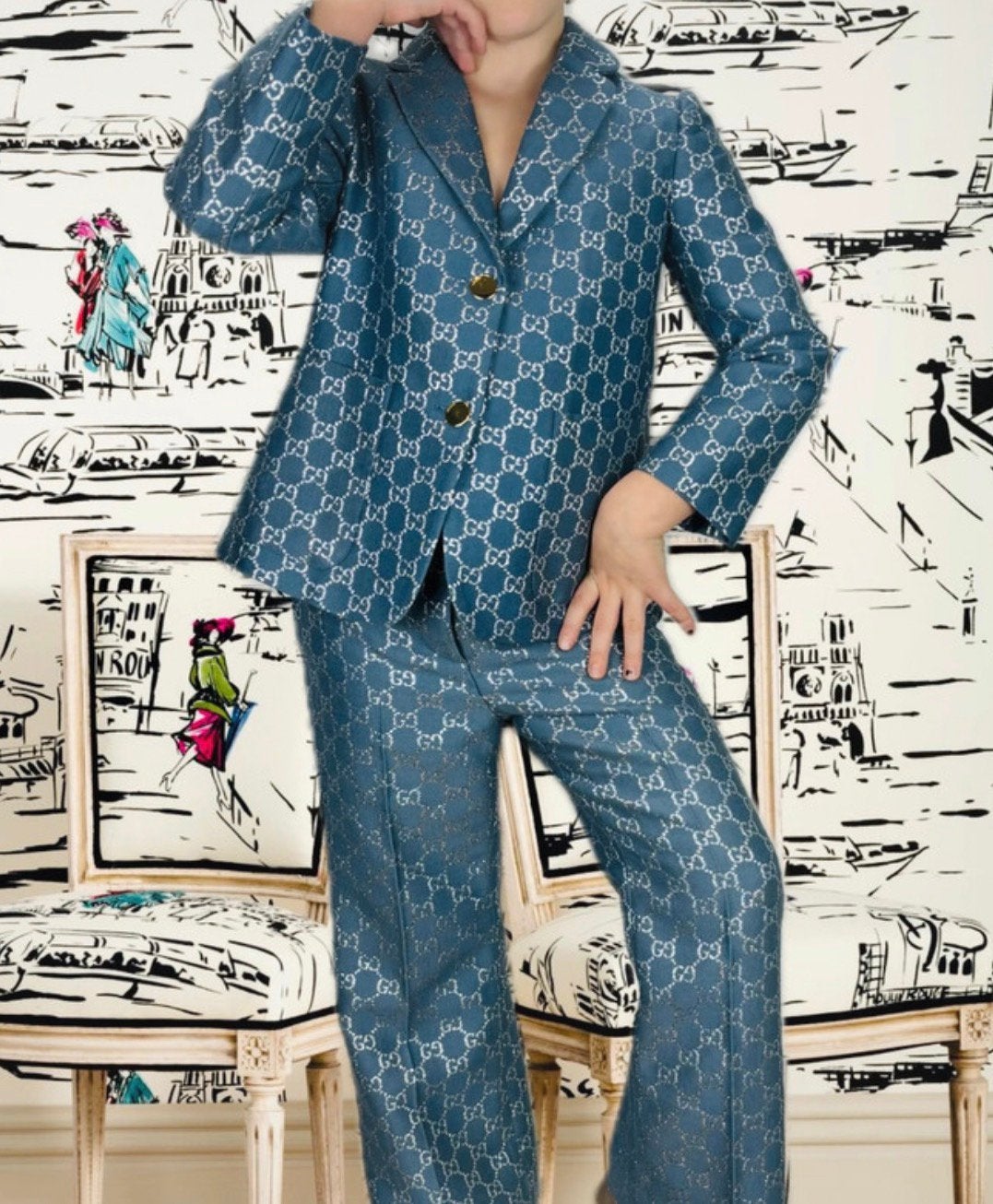 Gucci GG wol & zijde blazer jas en broek maat 6 (1.900 euro)