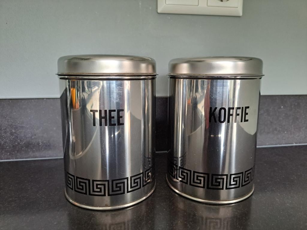Fraai vintage koffieblik & theeblik | Set blikken, Ophalen of Verzenden, Gebruikt, Metaal, Zilver