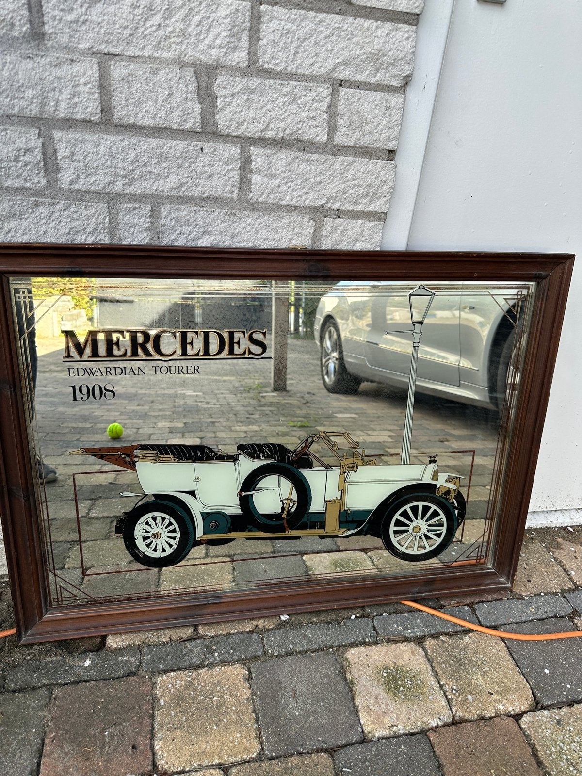 Vintage Mercedes Edwardian Tourer 1908 spiegel, Antiek en Kunst, Ophalen, Rechthoekig, 50 tot 100 cm, Minder dan 100 cm