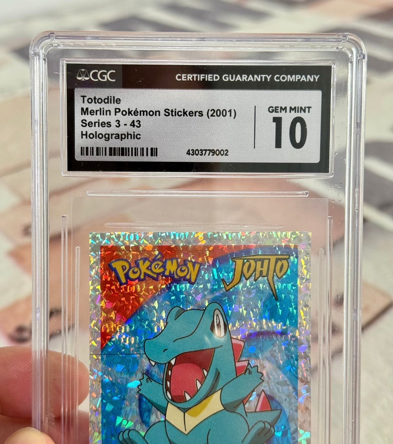 Grade-10 Totodile Merlin Pokemon Stickers 2001 Series 3-43, Ophalen of Verzenden, Nieuw, Losse kaart, Foil