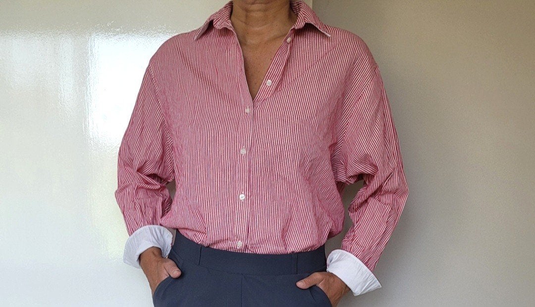 Studio Anneloes Tamar poplin pinstripe blouse M rood, Maat 38/40 (M), Studio Anneloes, Verzenden, Zo goed als nieuw