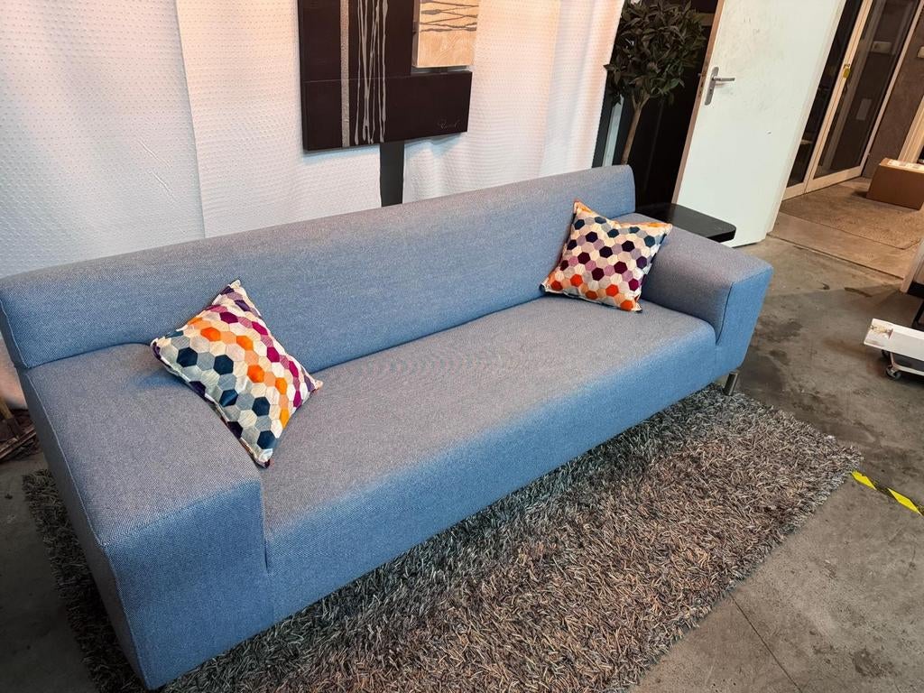 PODE BANK 3 -zitten Blauwe  wol bank met stoffen bekleding, Ophalen of Verzenden, Gebruikt, 75 tot 100 cm
