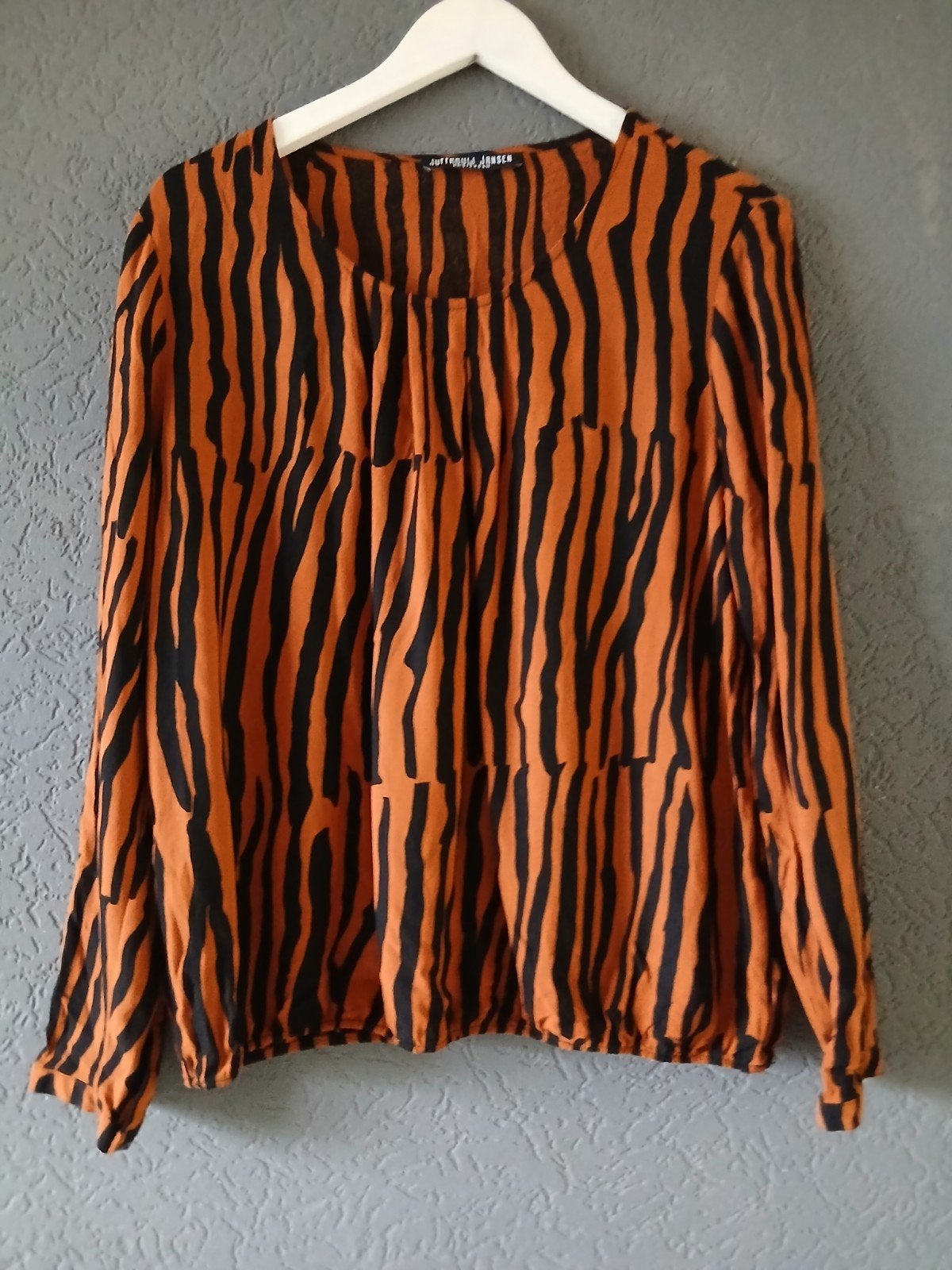 Juffrouw Jansen shirt L zwart/bruin, lange mouwen, viscose, Meerkleurig, Maat 42/44 (L), Ophalen of Verzenden, Zo goed als nieuw