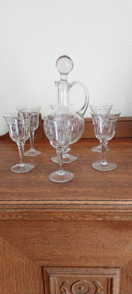 Antieke wijnkaraf met 6 glazen., Antiek en Kunst, Ophalen