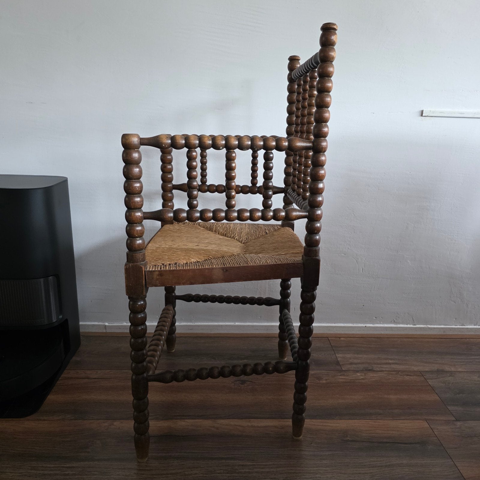 Antieke Spijlenstoel met Bollen en Rotan Zitting, Antiek en Kunst, Ophalen