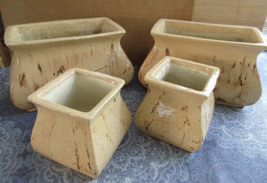 4 delige set van vintage PTMD bloempotten groot en kleiner, Ophalen, Binnen, Aardewerk, Rechthoekig