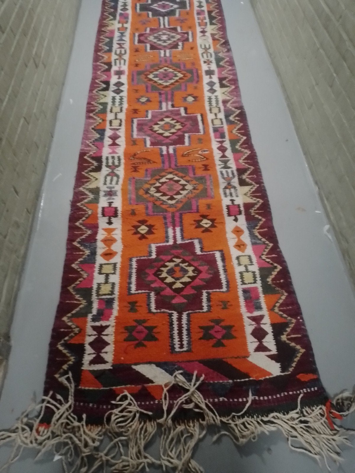 Gebruikte handgeweven oosterse kelim loper 95x310cm, Ophalen, Gebruikt, Loper kelim, 200 cm of meer