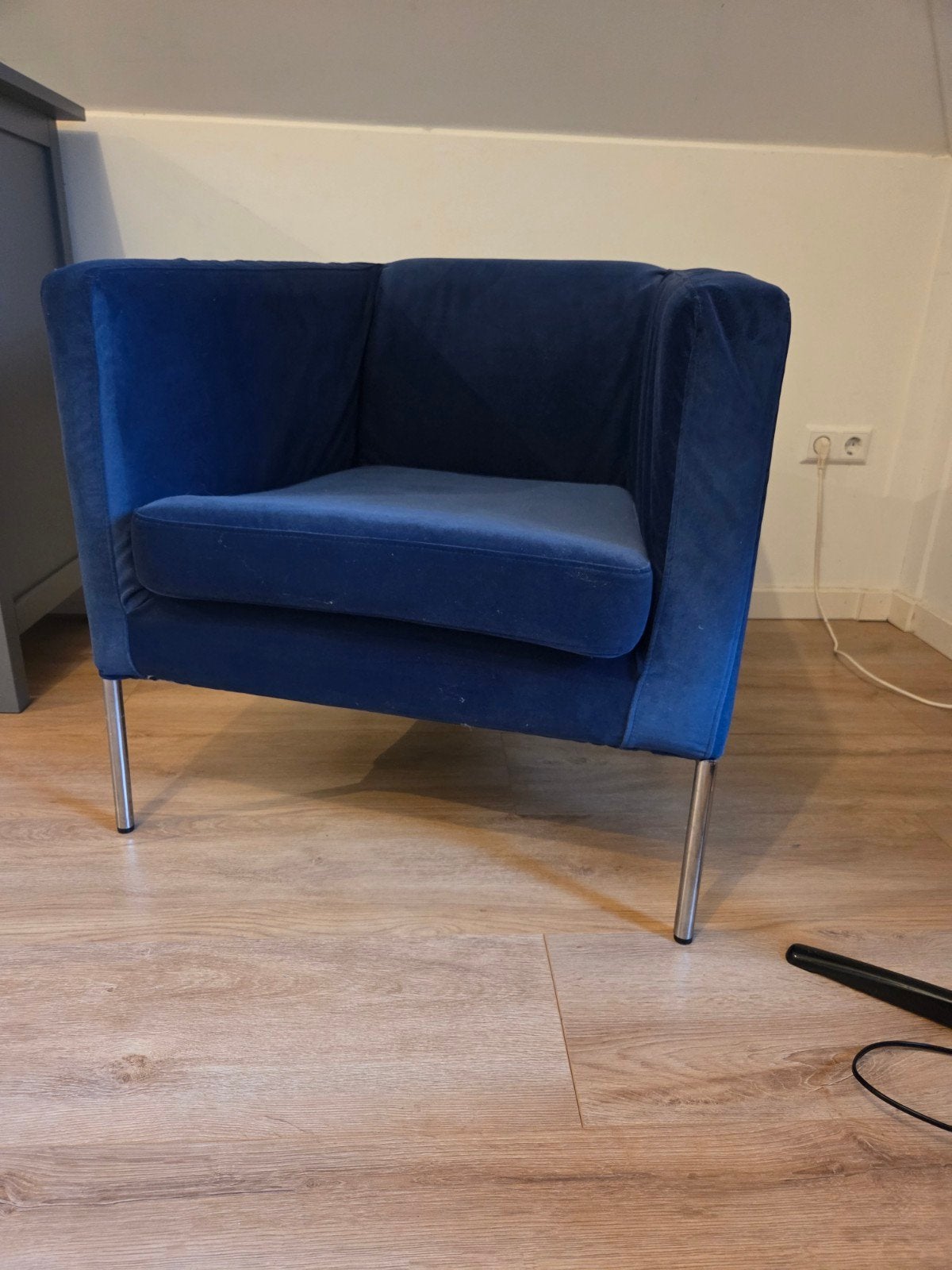 IKEA KLAPPSTA fauteuil met blauwe fluwelen Bemz hoes, Ophalen, Modern, Comfortabel, Gebruikt, Blauw
